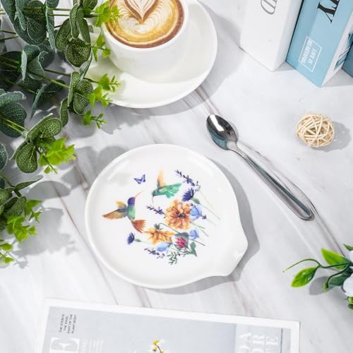 JarThenaAMCS 4.7inch Floral Hummingbird Spoon Rest Small Watercolor