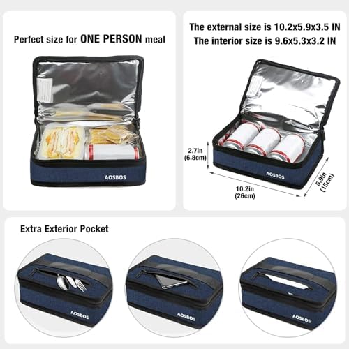 Aosbos Small Lunch Bag, Blue, Unisex, Portable Mini Cooler, Insulated