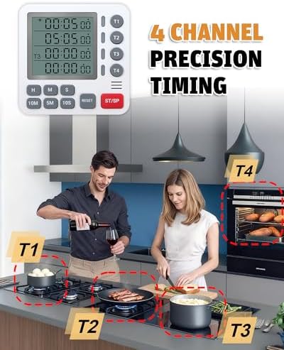 TPNEG 4-Channel Digital Kitchen Timer with Alarm