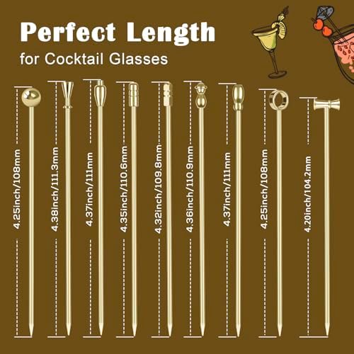 Metal Martini Cocktail Picks Gold, Skewers for Olive 4.2 in to
