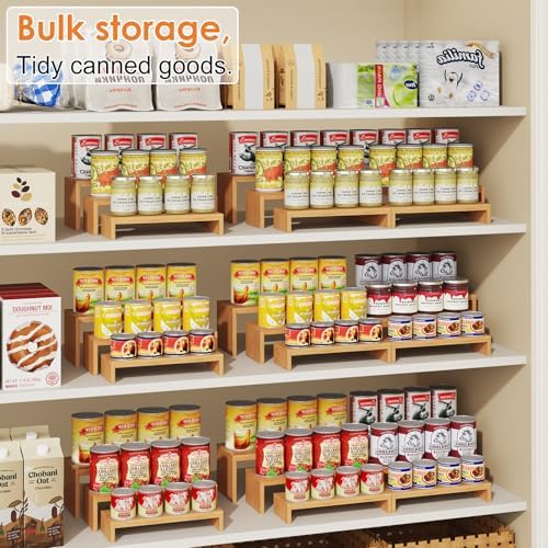 2 Sets DIY Bamboo Can Organizer for Pantry, 3-Tier 6-Piece Can Display