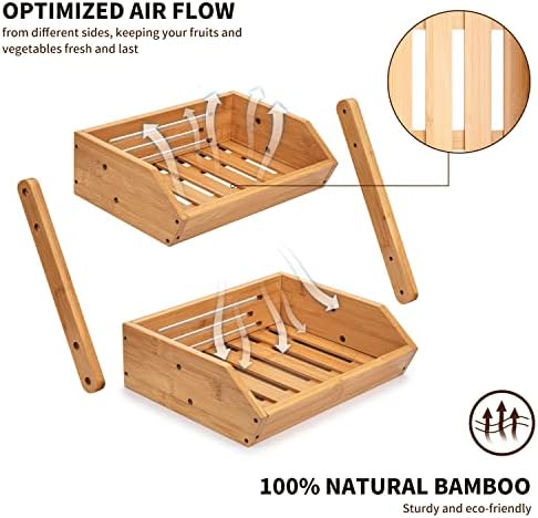 Merysen 2-Tier Bamboo Fruit Basket for Kitchen Countertop