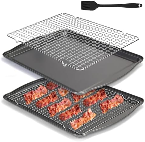 Baking Sheet with Wire Rack, 17" x 12" Nonstick Cookie Sheets Pan Oven