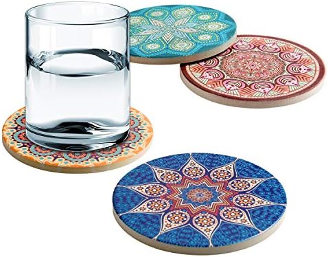 Coasters for Drinks Absorbent 4 Pack Ceramic Coasters Set,4" Stoneware