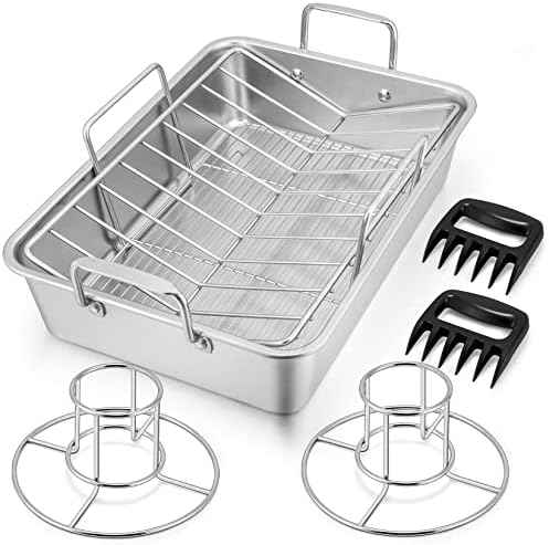 P&P CHEF 16" Roasting Pan with Rack, 7 PCS Stainless Steel Turkey Pan Rack