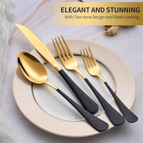 20-Piece Black & Gold Silverware Set, 18/0 Stainless Steel Colorful
