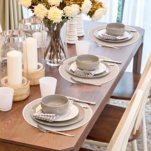 Beige Placemats Set of 4, 15 Inch Round for Kitchen & Dining Room