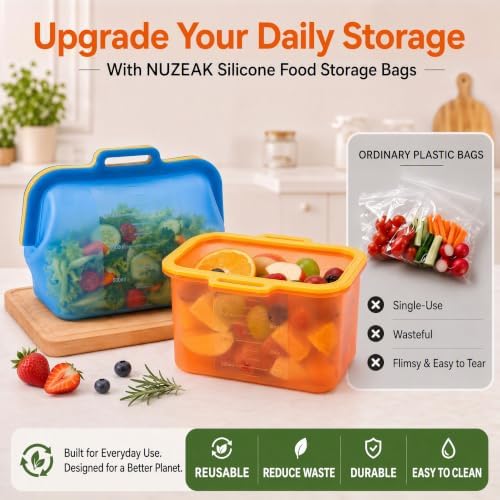 Magnetic Seal Silicone Reusable Food Storage Bag, 50 oz, NUZEAK