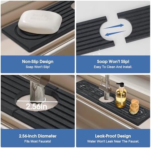 Fast Drying Stone Faucet Mat for Kitchen Sink with Raised Feet, Quick
