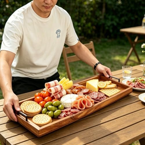 Large Charcuterie Board 32 x 12 Inch, Foldable Acacia Wood with 4