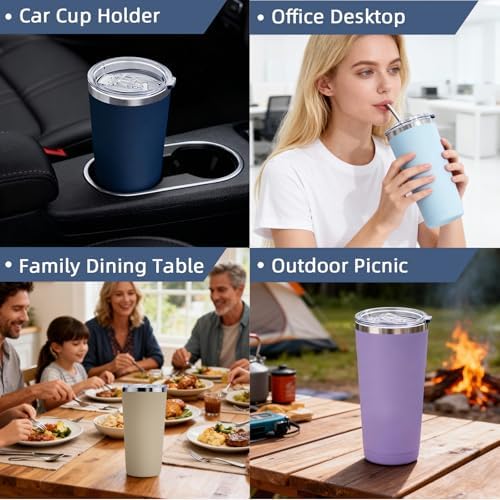 GGQ 20oz Travel Coffee Tumbler, 18/8 Stainless Steel Cup 1 Pack Light