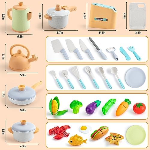 Kids Play Kitchen Accessories Pots and Pans Set Pretend Play Food