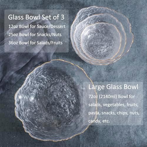 Glass Salad Bowl Set of 3 Phnom Penh Mixing Bowls Irregular Shape