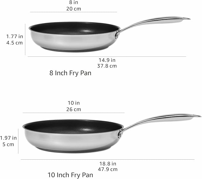Amazon Basics 2-Piece Non-Stick Stainless Steel Fry Pan Set, Oven Safe - Image 5
