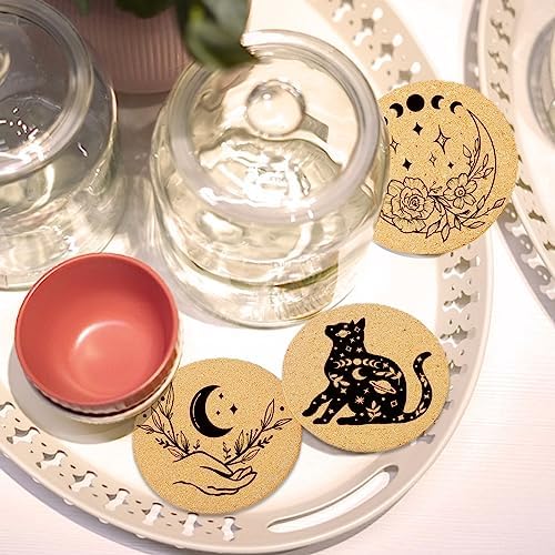 Coasters for Drinks with Holder Set of 6, Vintage Sun Moon Absorbent