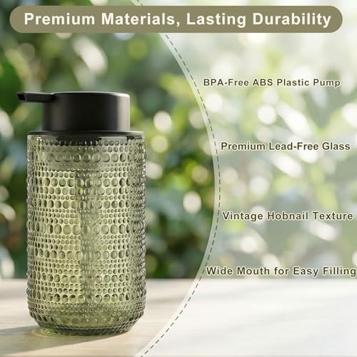 Green Glass Foaming Soap Dispenser, 2 Pack Vintage Foam Hand Soap