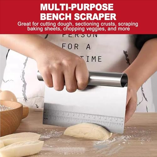 2 Pack Stainless Steel Dough Scraper and Dough Scrapers Set, or Baking