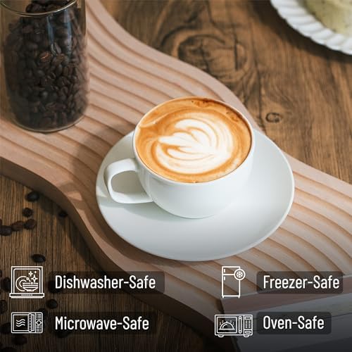 BTaT- Cappuccino Cups with Saucers 8 oz, Set of 12, White Porcelain