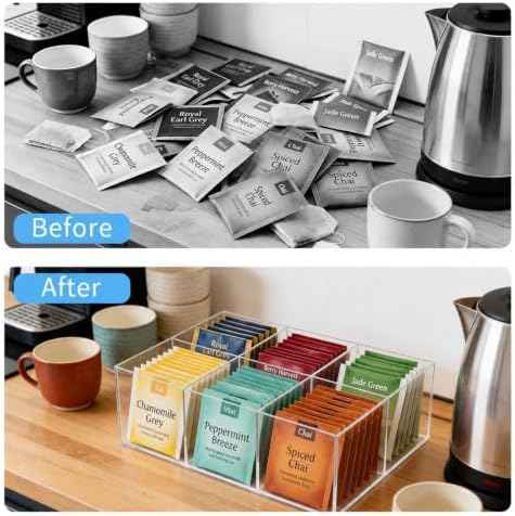 Clear Acrylic Tea Bag Organizer, 6-Slot Tea Bag Holder & Tea Packet