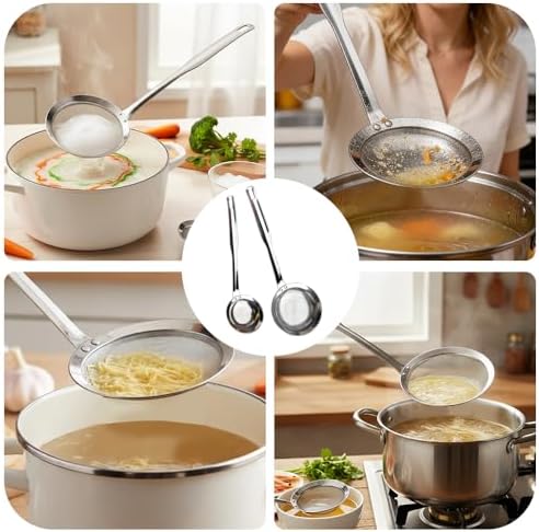 Fine Mesh Strainer Set of 2, Stainless Steel Kitchen Sieve Skimmer