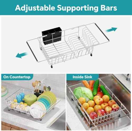 Simple Trending Adjustable Dish Drying Rack in Sink with Utensil Holde