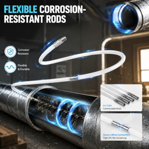 50 Inch Pipe Cleaning Brush Set with Stainless Steel Bristles