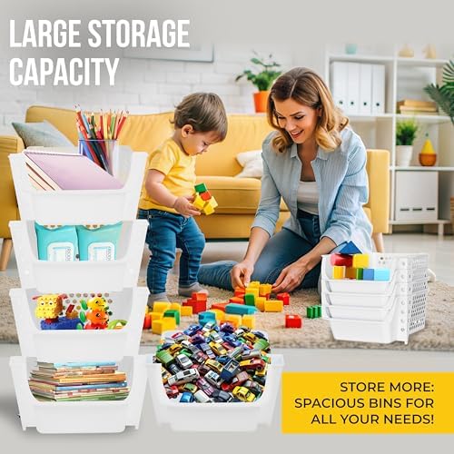 Skywin Stackable Open Front Storage Bins, 4 Pack, White