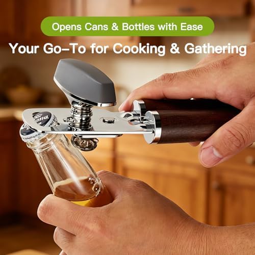 KULUNER Stainless Steel Can Opener Walnut Handle Seniors Bottle Opener