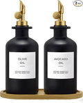 Olive Oil Dispenser Set, 2 x 11.8oz Black Glass Bottles by Gelury