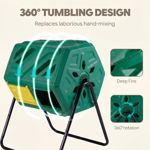 Werph 43 Gal Dual Chamber Compost Tumbler, Green