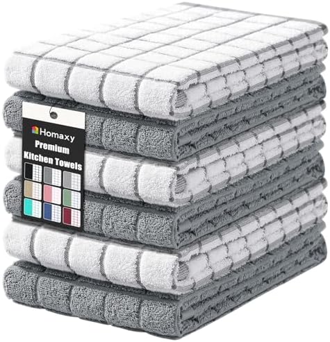 Homaxy Large Premium Cotton Kitchen Towels 16"x 28", 6 Pack, Grey