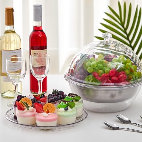 Iced Salad Bowl Large Chilled Serving Bowl 4 Tier Cold Serving Tray Dishes with Lids Veggie Platter with 4 Spoons for Party Buffet to Keep Fruit Food Potato Pasta Cold(30 cm)