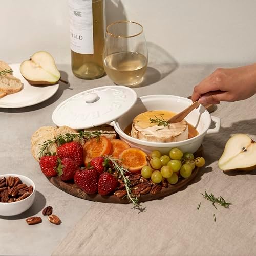 Twine Ceramic Brie Baker with Acacia Wood Spreader, Brie Baking Dish