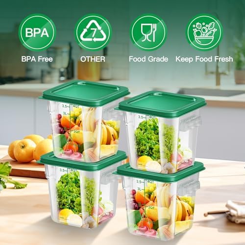 4 pcs 4qt Food Storage Containers with Lid, Square Clear Commercial