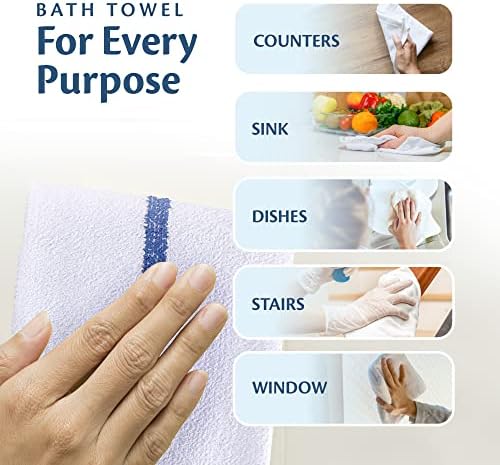 Cleaning Towels, 100% Cotton Bar Mops, Blue Stripe, 24 Pack