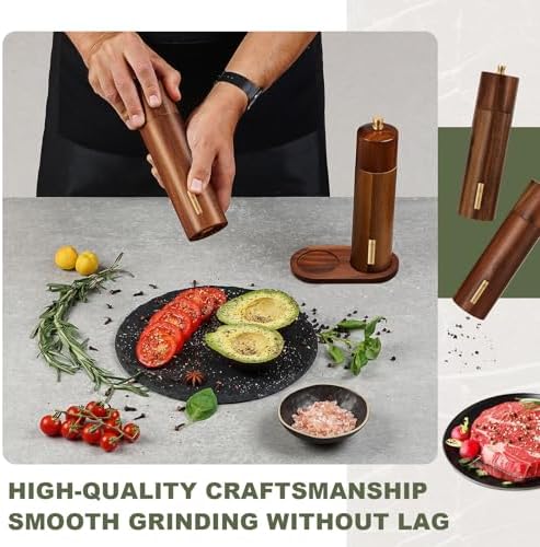 Wooden Salt and Pepper Mill Set with Tray, 8 Inch