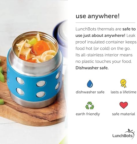 LunchBots Thermal 8 oz Insulated Stainless Food Jar Aqua Dots