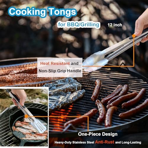Kitchen Tongs for Cooking, Set of 4, 9 inch and 12 inch
