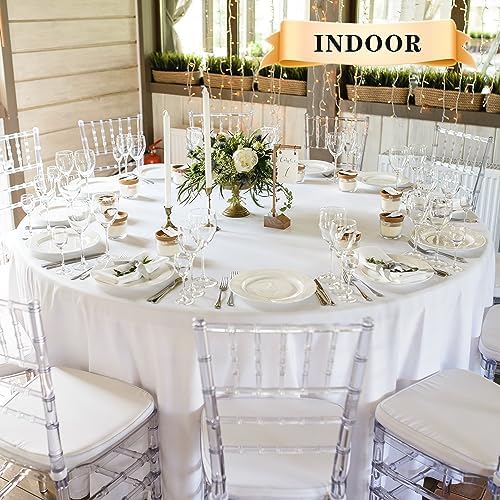 sancua 90 Inch Round Tablecloth Fit 30-72 Inch Tables, White 6 Pack