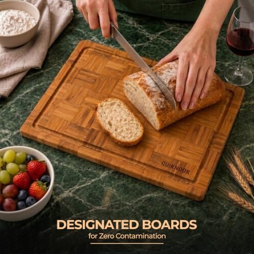 3 Pack Deep Carbonized Bamboo Cutting Board Set with Holder | Extra