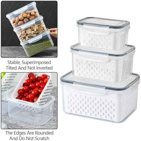 3 PCS Fruit Storage Containers for Fridge with Removable Colander