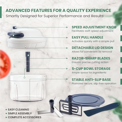 Vivaant Hand Pull Manual Food Chopper, Onion Chopper Vegetable Cutter