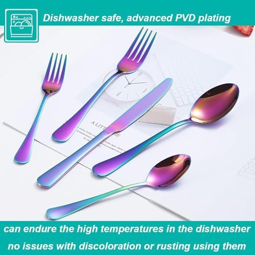 Rainbow Silverware Set,30-Piece Stainless Steel Flatware Set for 6
