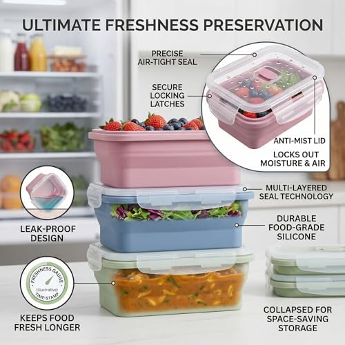 Silicone Food Containers, 3-Pack 550ml Collapsible Food Storage