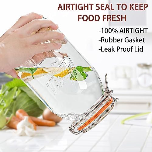 Anwoi 64OZ Wide Mouth Glass Mason Jars, 3 Pack