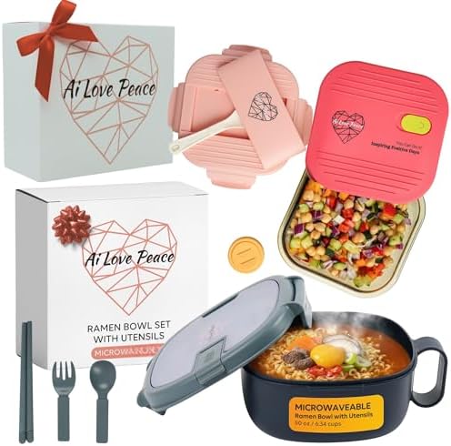 AI LOVE PEACE Microwave Ramen Bowl & Glass Meal Prep Container Bundle