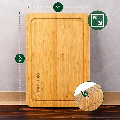 Daniks Bamboo Cutting Board Set of 2 with Juice Groove, XL 16x12 & L