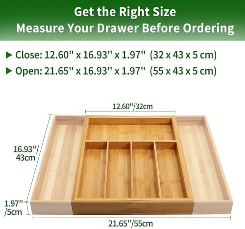 VaeFae Large Natural Bamboo Drawer Organizer