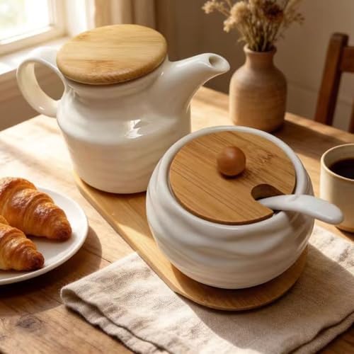 Ceramic Sugar and Creamer Container Set,12oz Cream Pitcher and 7.5oz