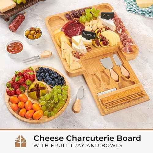 Bamboo Charcuterie Boards Gift Set - Meat and Cheese Tray with Utensils